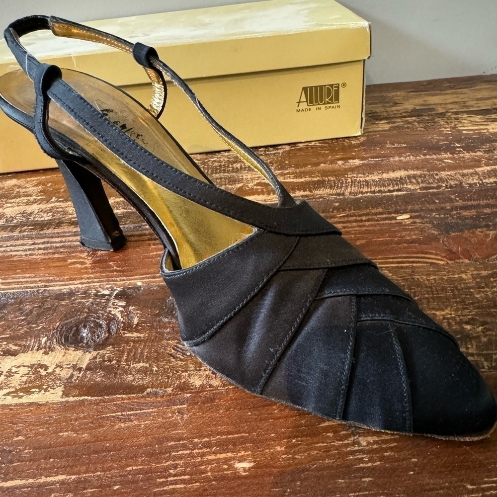 Allure Black Satin evening shoe size 8.